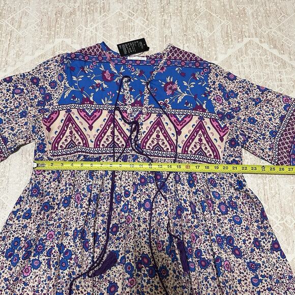NWT R.Vivimos Long Sleeve Floral Retro V Neck Tassel Bohemian Dresses, XL 16/18 - Picture 8 of 11